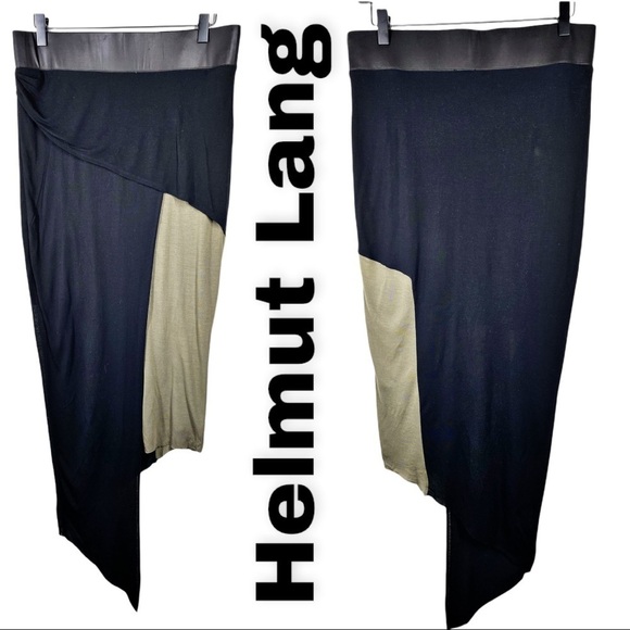 HELMUT LANG Two Tone Asymmetric Jersey Wrap Bodycon Skirt, Size Medium